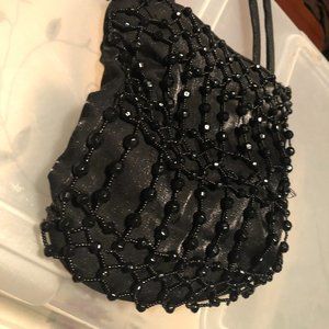 Beaded Black Satin Evening Bag